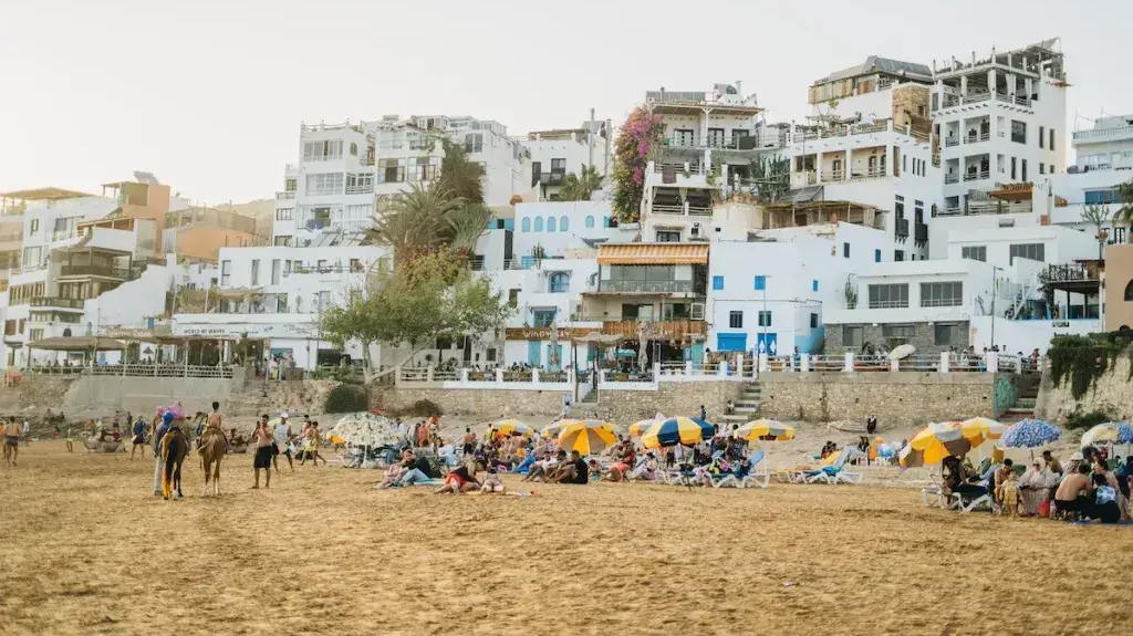 Surf town Taghazout with cafés and oceanfront vibes