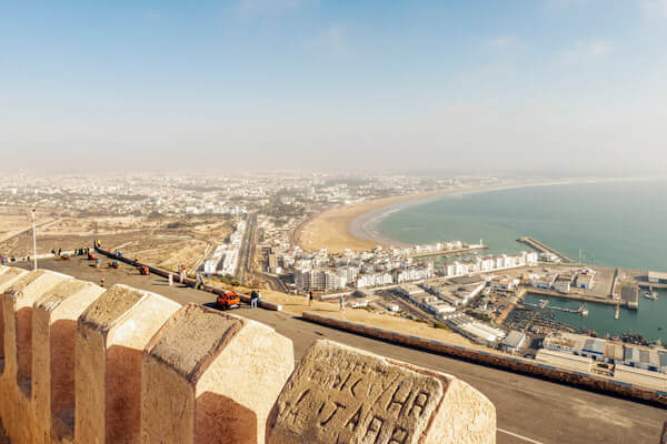 Panoramic view from Agadir Kasbah during city tour from Taghazout