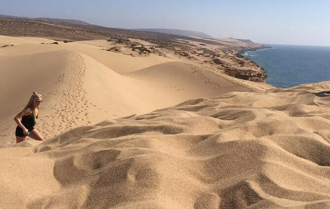 Sunset view over Timlalin Dunes desert near Agadir