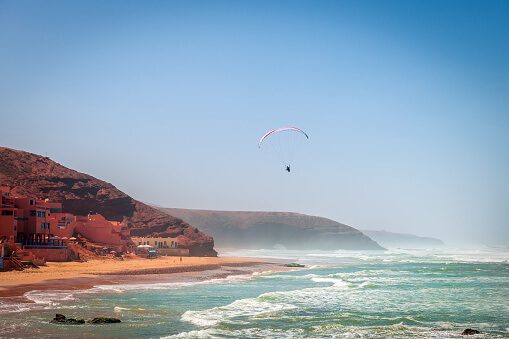 Natural red arches at Legzira Beach Morocco