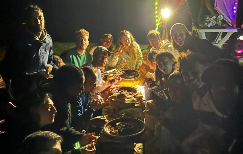 Traditional Moroccan dinner served in the desert near Taghazout