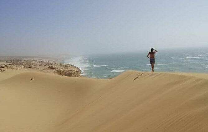 Sand dunes in Agadir at Timlalin dunes with Atlantic Ocean views