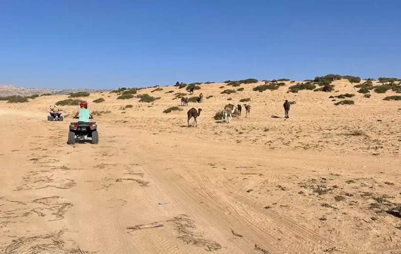 Travelers on ATV quad bikes during Agadir off-road adventure