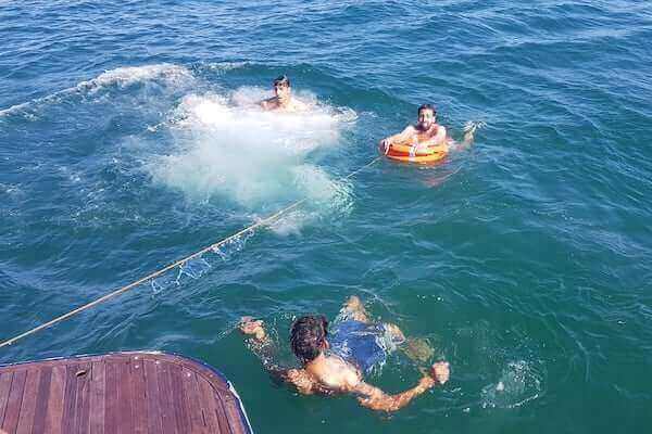 Swimming during a Private Boat Trip in Agadir Atlantic Ocean